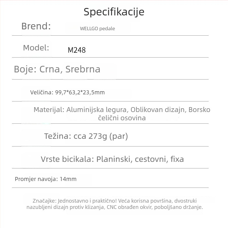 WELLGO M248 pedale za planinske i cestovne bicikle | aluminijska legura | protuklizne, ultra lagane | ležaj DU Peilin