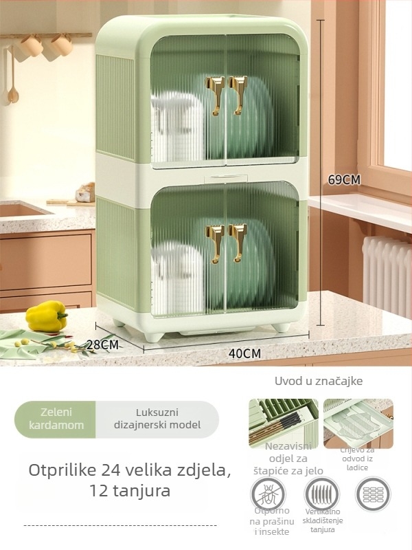 Plastična kutija za skladištenje zdjela i pribora s poklopcem – kuhinjski organizator, višenamjenski i pomični, jednostavan dizajn