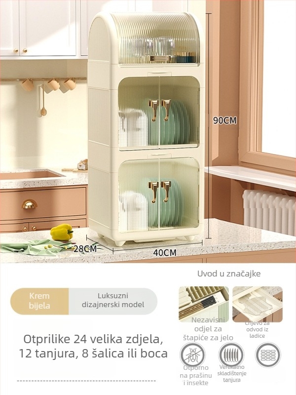 Plastična kutija za skladištenje zdjela i pribora s poklopcem – kuhinjski organizator, višenamjenski i pomični, jednostavan dizajn