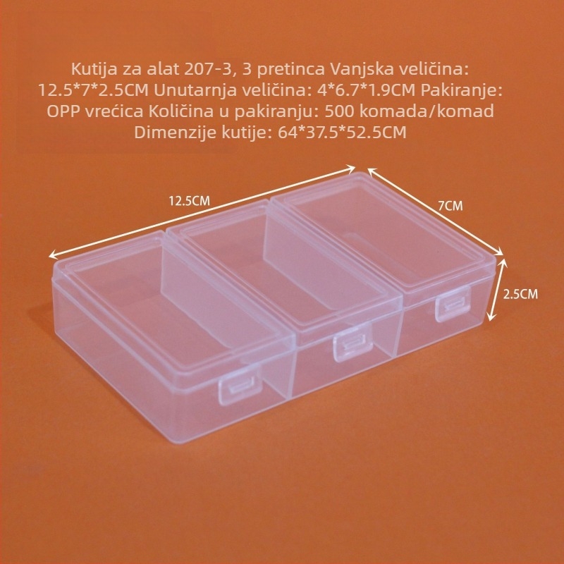 Stolna kutija za pohranu s prozirnim 3- i 5-prekatnim kutijama i odvojenim poklopcima, polipropilen, za organiziranje elektroničkih komponenti, hardvera i nakita