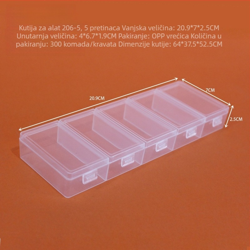 Stolna kutija za pohranu s prozirnim 3- i 5-prekatnim kutijama i odvojenim poklopcima, polipropilen, za organiziranje elektroničkih komponenti, hardvera i nakita
