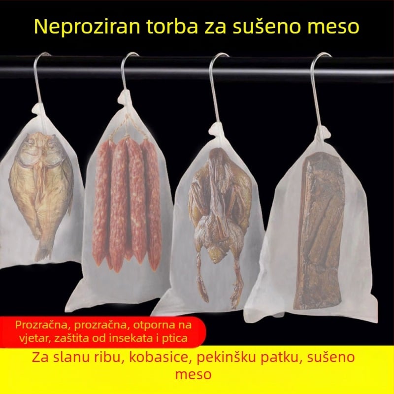 Torba s mrežom protiv insekata za slaninu i kobasice, od netkanog materijala, skladištenje hrane