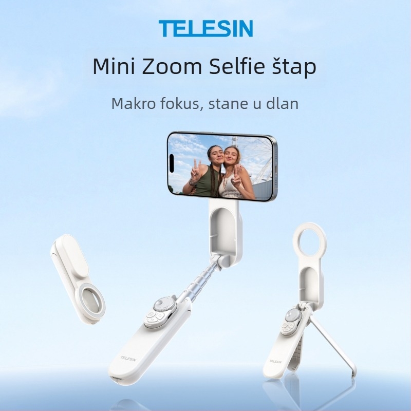 TELESIN Univerzalni magnetski selfie štapić za telefon s MagSafe brzim otpuštanjem i stolnim tripodom — Materijal: nehrđajući čelik; Uključuje daljinski upravljač; Bluetooth: Da; Namjena: Selfie; Model: P1-TSS-006