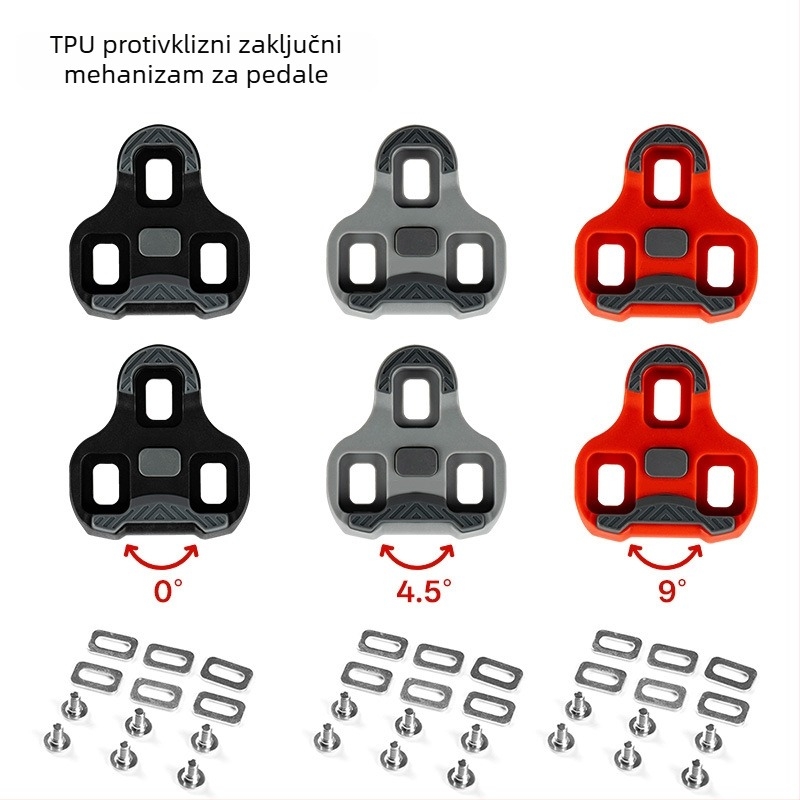 Cestovni bicikl – klip za zaključavanje pedale s automatskim zaključavanjem, kompatibilan s LOOK KEO; postavke 0°/4,5°/9°; modeli PDZ-R07/R09/M06; materijal: plastika/smola