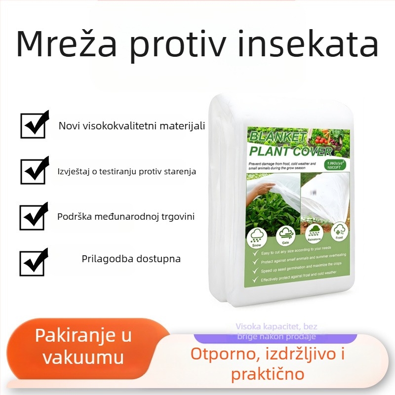 Mreža protiv insekata za plastenike s povrćem, polietilen, gusta sitna mreža, 60–80 očiju, otporno na starenje