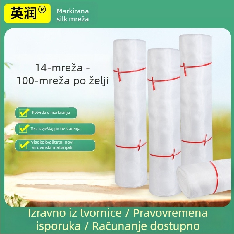 Polietilenska mreža protiv insekata za plastenike, voćke i stočarstvo; oka 14–120; promjer žice 10–15 vlakana; vijek trajanja 5 godina.