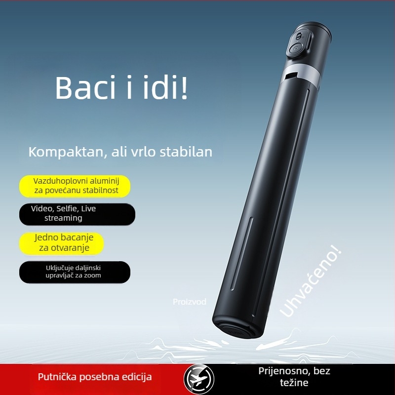Selfie štap X7 s Bluetooth daljinskim upravljačem, LED rasvjetom, stabilizacijom slike, aluminijska legura, univerzalno