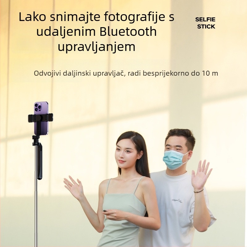 R16 Bluetooth selfie štap s ručnim stabilizatorom i podijum-stativom za pod – tijelo od lijevnog metala, uključen daljinski upravljač