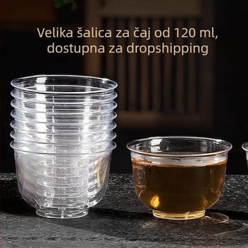 Jednokratne čajne šalice, prozirne, ojačane PS plastike, kružnog oblika, kapacitet 101–200 ml, moguć tisak loga, pojedinačno pakirano