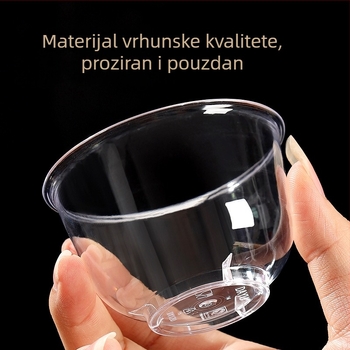 Jednokratne čajne šalice, prozirne, ojačane PS plastike, kružnog oblika, kapacitet 101–200 ml, moguć tisak loga, pojedinačno pakirano