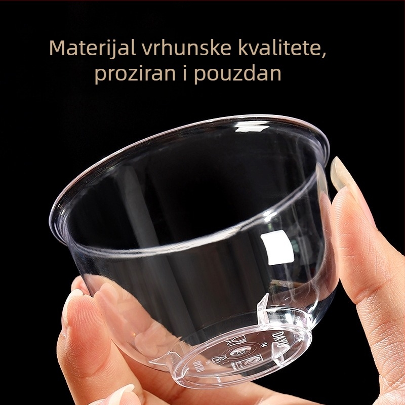 Jednokratne čajne šalice, prozirne, ojačane PS plastike, kružnog oblika, kapacitet 101–200 ml, moguć tisak loga, pojedinačno pakirano