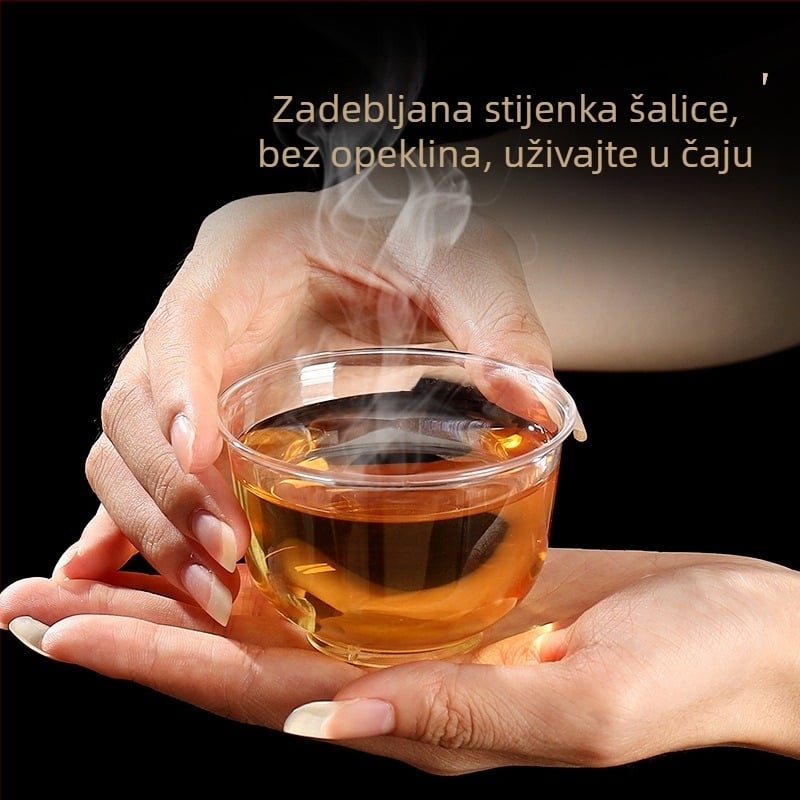 Jednokratne čajne šalice, prozirne, ojačane PS plastike, kružnog oblika, kapacitet 101–200 ml, moguć tisak loga, pojedinačno pakirano