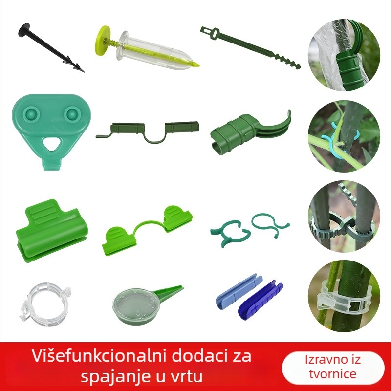 Stup za biljke za staklenik s rajčicama; plastična univerzalna kopča, uključena žica za zavezivanje, namjena: fiksiranje sjenila i poljoprivinske folije