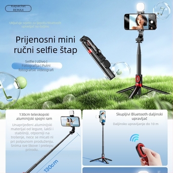 Selfie štapić sa stativom, ugrađeno svjetlo, daljinski upravljač, izvlačni, kompatibilan s pametnim telefonom, za prijenos uživo