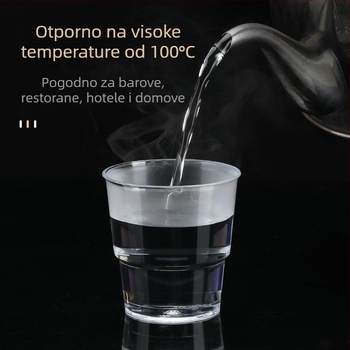 Jednokratna tvrda plastična čaša – Proziran ovalni oblik, prehrambena PP, kapacitet ispod 100 ml, otporna na visoke temperature