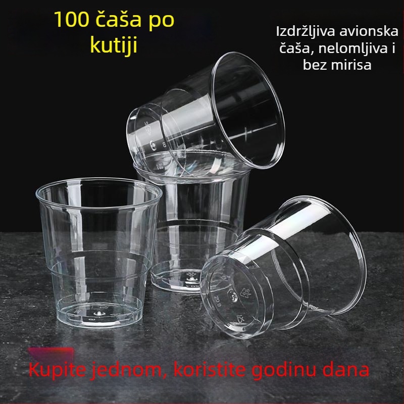 Jednokratna tvrda plastična čaša – Proziran ovalni oblik, prehrambena PP, kapacitet ispod 100 ml, otporna na visoke temperature