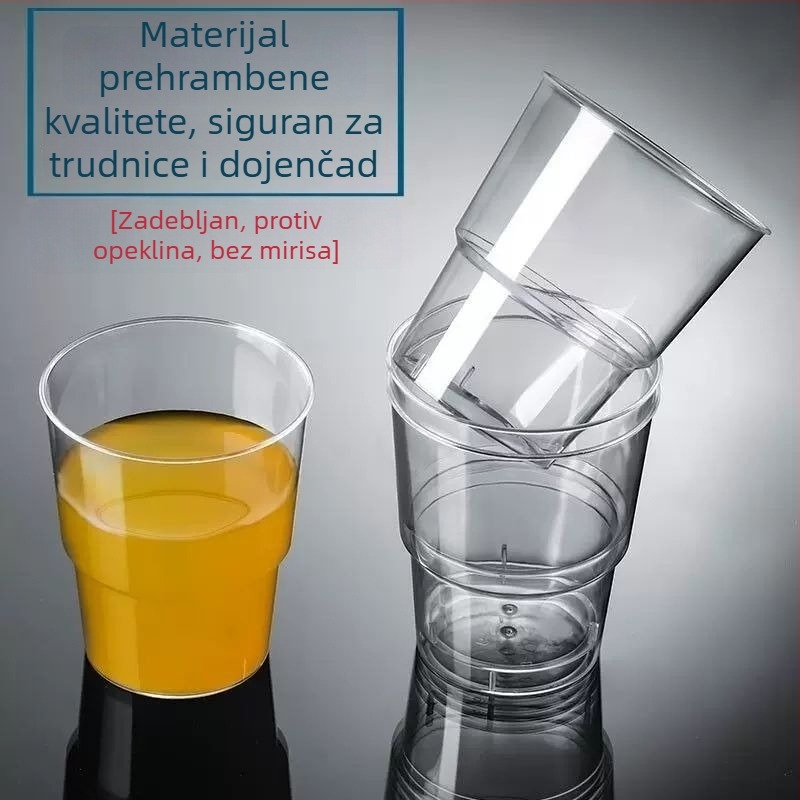 Jednokratna tvrda plastična čaša – Proziran ovalni oblik, prehrambena PP, kapacitet ispod 100 ml, otporna na visoke temperature