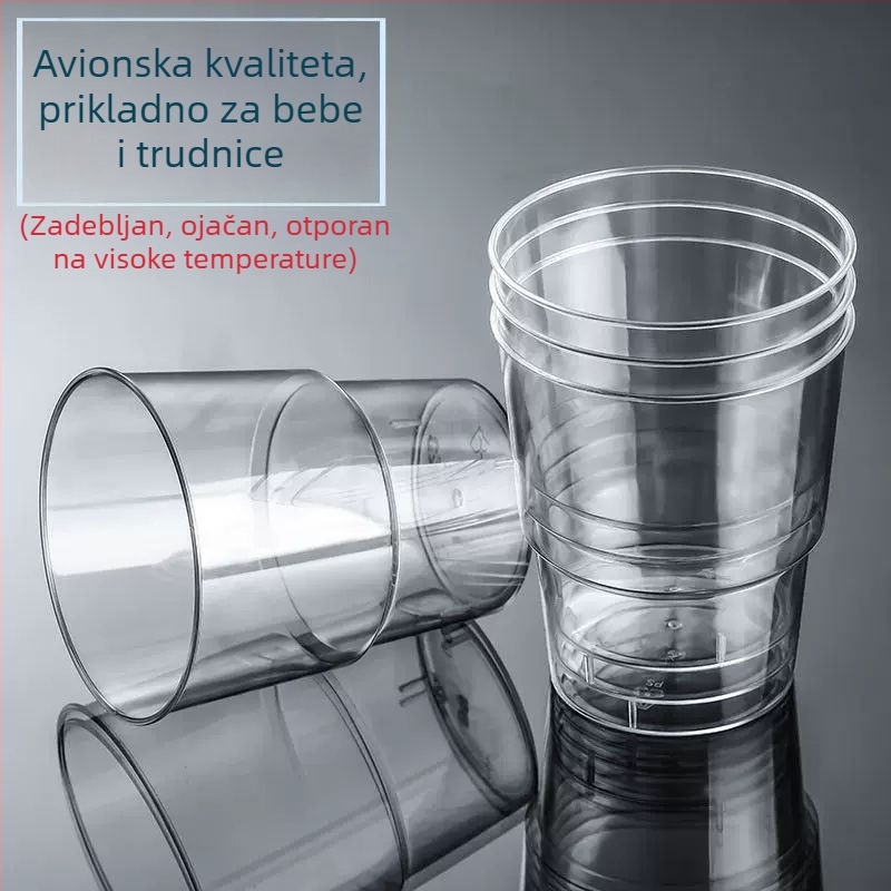 Jednokratna tvrda plastična čaša – Proziran ovalni oblik, prehrambena PP, kapacitet ispod 100 ml, otporna na visoke temperature