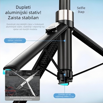 Bluetooth selfie štapić tripod za telefon, prijenosni i univerzalni, s daljinskim upravljačem i sustavom stabilizacije