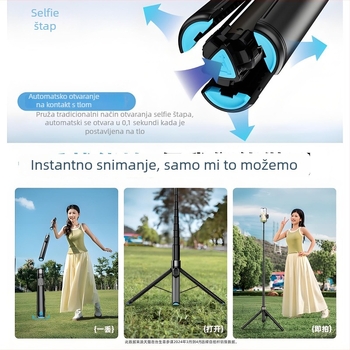 Bluetooth selfie štapić tripod za telefon, prijenosni i univerzalni, s daljinskim upravljačem i sustavom stabilizacije