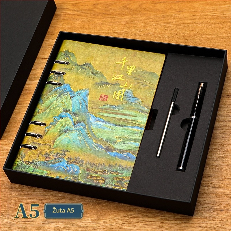 Notes u nacionalnom stilu s ilustracijom Thousand Miles Rivers and Mountains, s rastavljenim listovima, umjetnom kožom, Daolin papir 80 g/m², 100–200 stranica, poslovni uredski stil