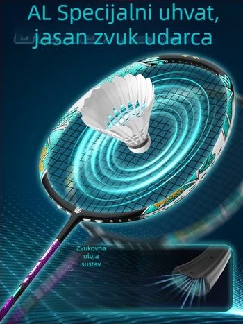 Global Wind badminton reketa, karbonska vlakna, najlonske niti, težina 75–79 g, držač G5, ravna os