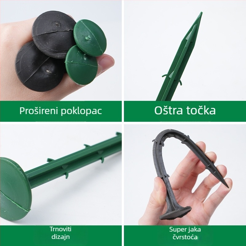 Plastični zemni klinovi s bodljama za učvršćivanje mreže protiv korova i sjenila