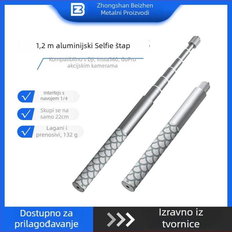 Beizhen Nevidljivi selfie štapić za Insta360, aluminijska zlitina, universalna kompatibilnost s X5, X4/X3, AcePro2 i GO3, prilagodljiva