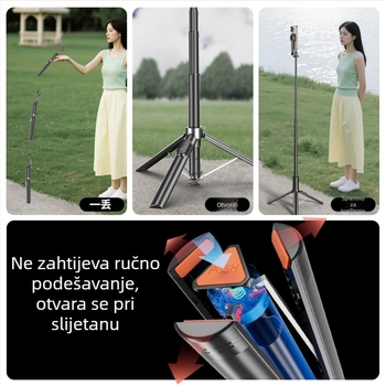Selfie štap od aluminijske legure + ABS, magnetsko usisavanje, daljinski upravljač, Bluetooth, IBIS podrška