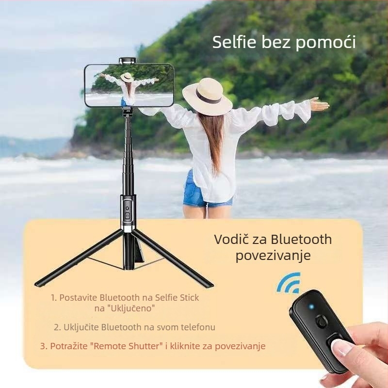 Selfie štap sa stativom i Bluetooth daljinskim upravljačem, aluminijski spoj, teleskop, dopunsko svjetlo, POLAM-FOTO M15
