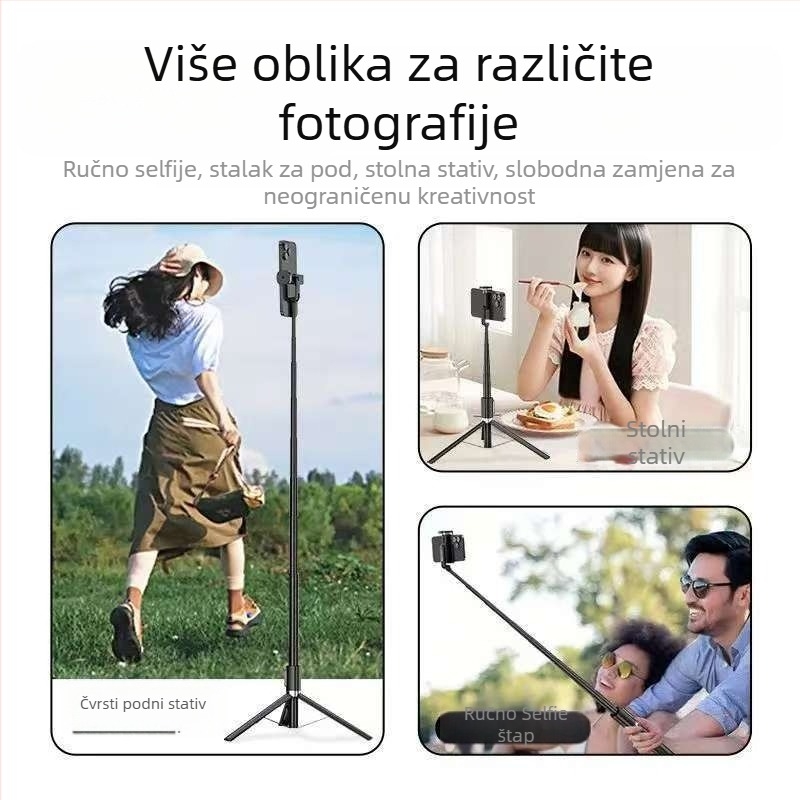 Selfie štap sa stativom i Bluetooth daljinskim upravljačem, aluminijski spoj, teleskop, dopunsko svjetlo, POLAM-FOTO M15