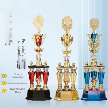 Trofeja s tri stupova, plastika visoke kvalitete, mogućnost prilagodbe logotipa, težina 1,51 kg, pogodna za nagrade i prigodne darove