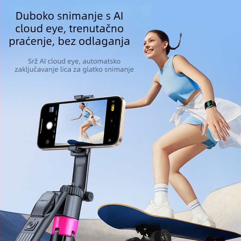 Selfie štap s AI praćenjem oka, Bluetooth daljinsko upravljanje, prepoznavanje gesti, inteligentno upravljanje, stabilizacija slike, materijal: avion aluminij + ABS + PC, kompaktan SS2