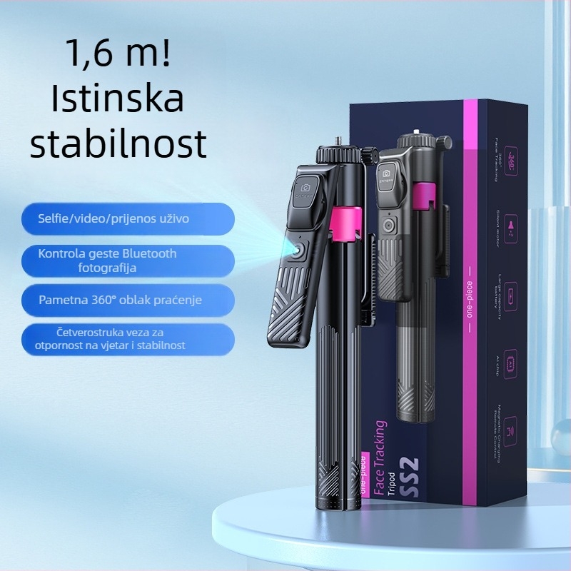 Selfie štap s AI praćenjem oka, Bluetooth daljinsko upravljanje, prepoznavanje gesti, inteligentno upravljanje, stabilizacija slike, materijal: avion aluminij + ABS + PC, kompaktan SS2