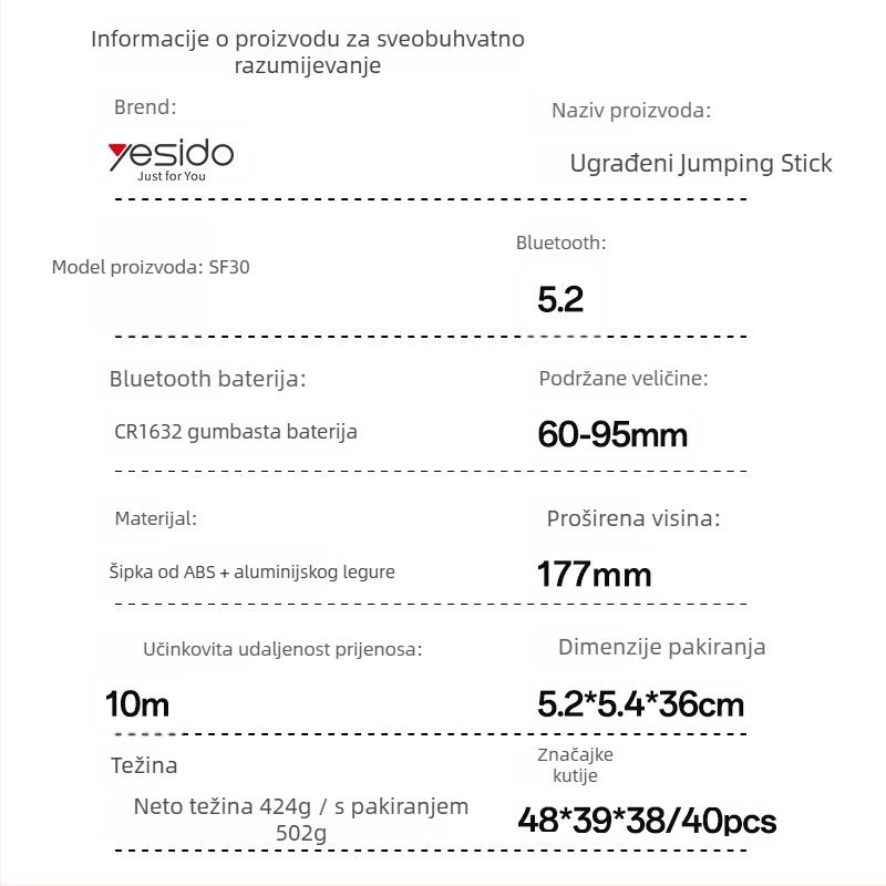 Yesido selfie štapić s integriranim sve-u-jednom tripodom, magnetska držač za telefon, ABS + aluminijska legura, Bluetooth daljinski upravljač, stabilizacija, rasvjetno osvjetljenje za dopunu