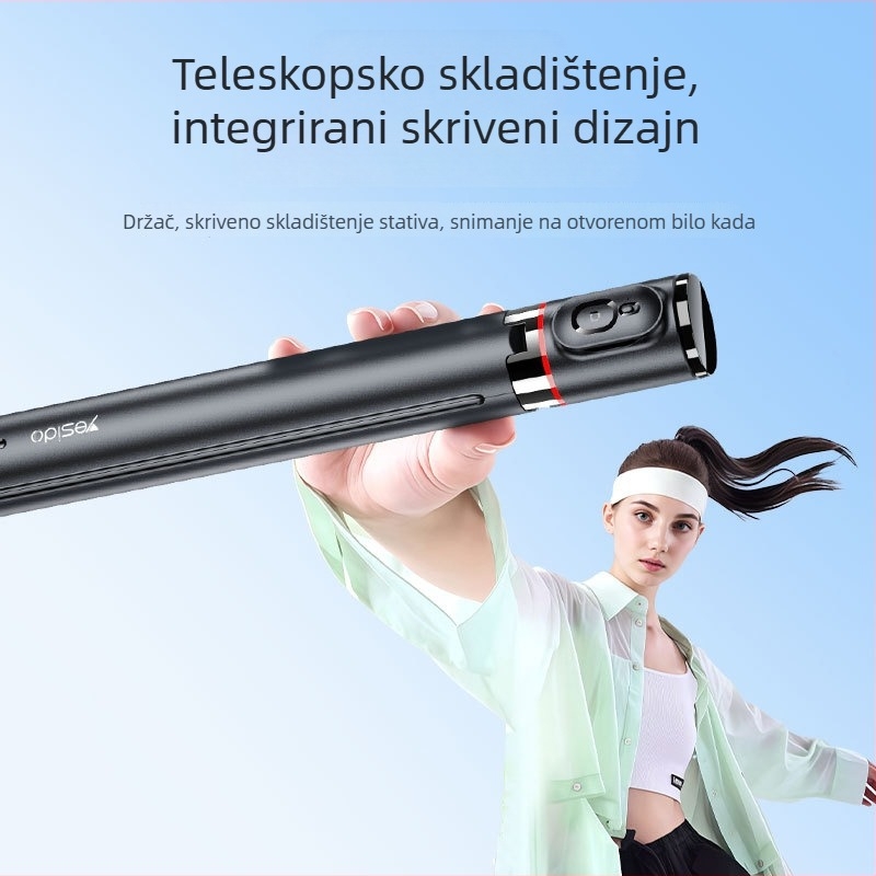 Yesido selfie štapić s integriranim sve-u-jednom tripodom, magnetska držač za telefon, ABS + aluminijska legura, Bluetooth daljinski upravljač, stabilizacija, rasvjetno osvjetljenje za dopunu