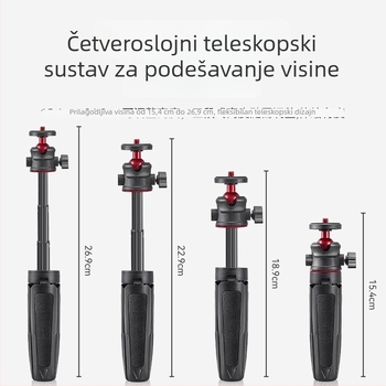 Mini stolni stativ za DJI Pocket 3 — 3‑segmentno teleskopsko produženje, plastično kućište, univerzalni držač za mobitel, bez Bluetooth