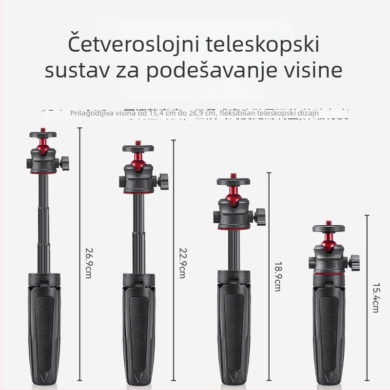 Mini stolni stativ za DJI Pocket 3 — 3‑segmentno teleskopsko produženje, plastično kućište, univerzalni držač za mobitel, bez Bluetooth