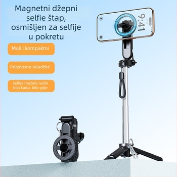 Mini magnetski selfie štap s Bluetooth daljinskim upravljačem, prenosni teleskopiski držač za telefon, MagSafe drška, IBIS podrška