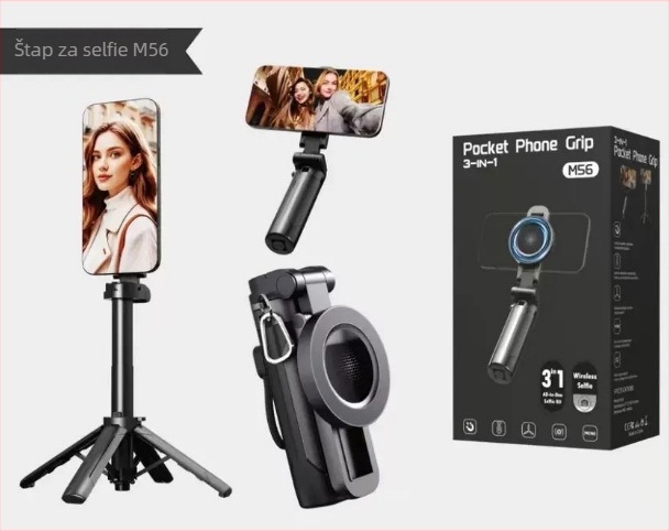 M56 magnetski mini selfie štapić s Bluetoothom i osvjetljenjem, aluminijska legura, prenosno za livestream