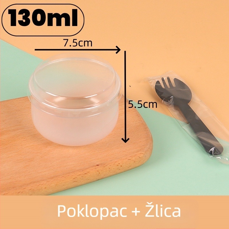 Karamel puding čašica, otporna na visoke temperature jednokratna plastična šalica s poklopcem, uključuje vilicu i žlicu, za pakiranje deserata, PP plast, s logotipom
