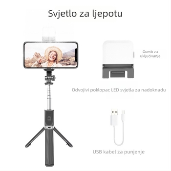Bluetooth selfie štap s integriranim stolnim tripodom – aluminijsko tijelo, daljinski upravljač, rasvjeta za snimanje, Bluetooth, mogućnost prilagodbe