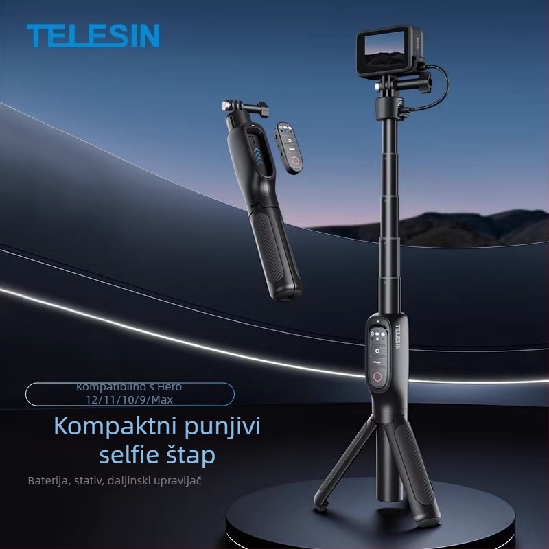 TELESIN Shorty stativ za selfie s Bluetooth daljinskim upravljačem za GoPro 12–8, aluminijska legura