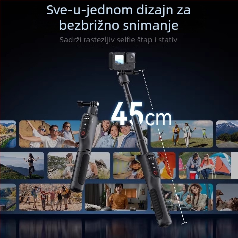 TELESIN Shorty stativ za selfie s Bluetooth daljinskim upravljačem za GoPro 12–8, aluminijska legura