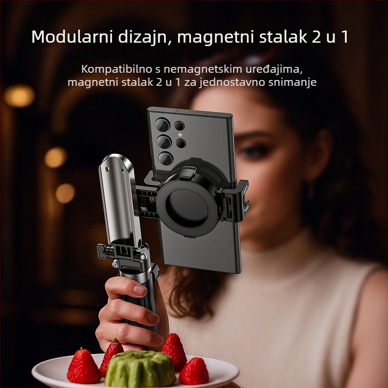 Yesido Magnetni klip za selfie, prijenosni teleskopski stativ od aluminijske legure, Bluetooth daljinski upravljač