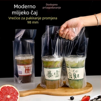Prozirna ambalaža za čaše promjera 98 mm, pogodna za napitke poput mliječnog čaja, kave i limun čaja, s otiskom logotipa, visoke kvalitete, za jednu ili dvije čaše