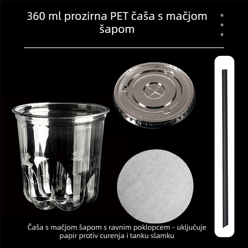 Jednokratna PET čaša s poklopcem, prozirna za hladna pića, kapaciteta 301–400 ml, ovalni oblik, moguć tisak logotipa