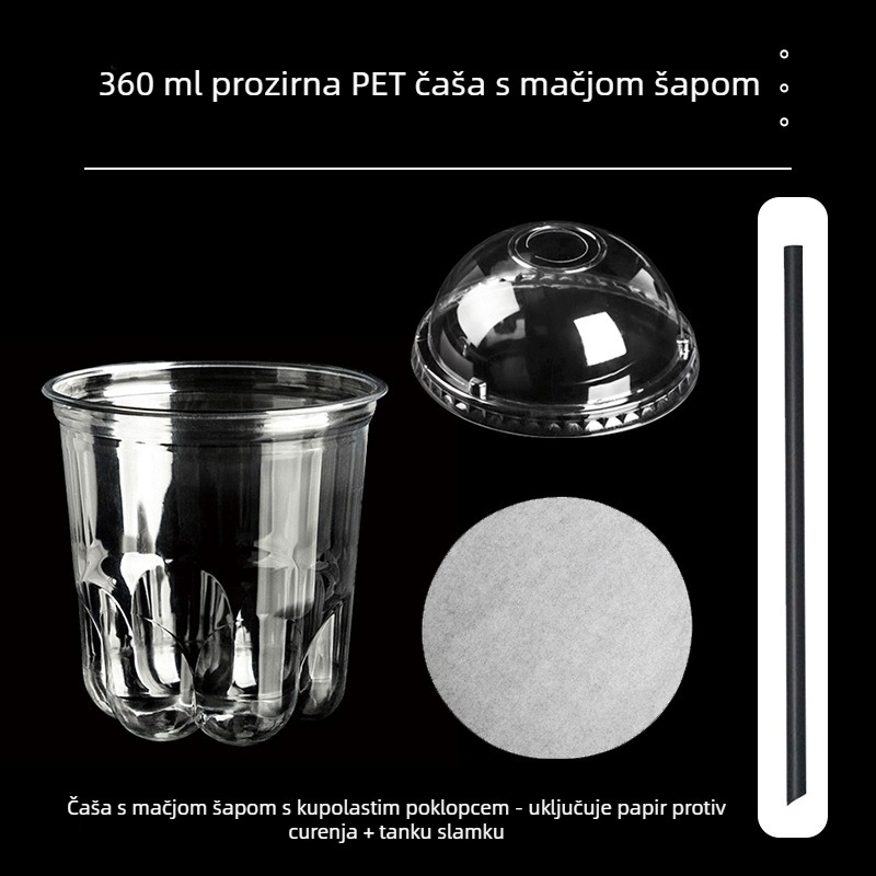 Jednokratna PET čaša s poklopcem, prozirna za hladna pića, kapaciteta 301–400 ml, ovalni oblik, moguć tisak logotipa