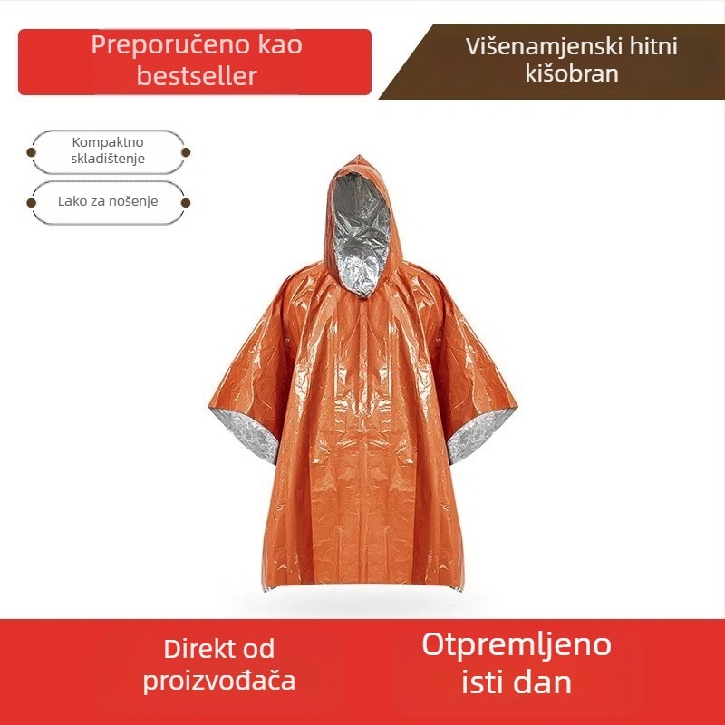 Vanjska hitna izolacijska deka, dvostruka, otporna na vjetar, folijska deka za preživljavanje, model Raincoat