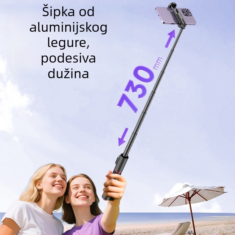 Selfie štap s integriranim stativom, laserski graviran logotip, Bluetooth, uključuje daljinski upravljač, model TT11/TT11S, materijal ABS + aluminijska legura, prilagodba brenda